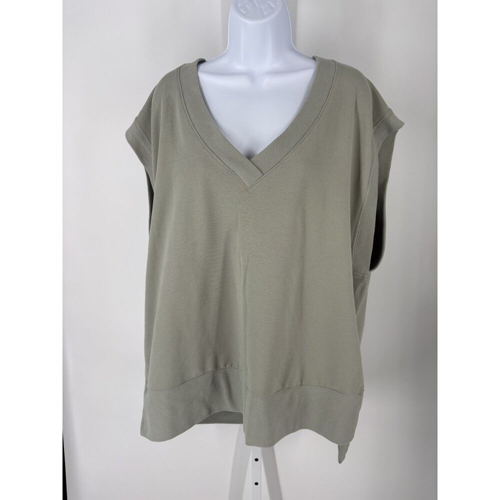 Olive Green V-Neck Knit Top | Oversized Short Sleeve Sweater Tee